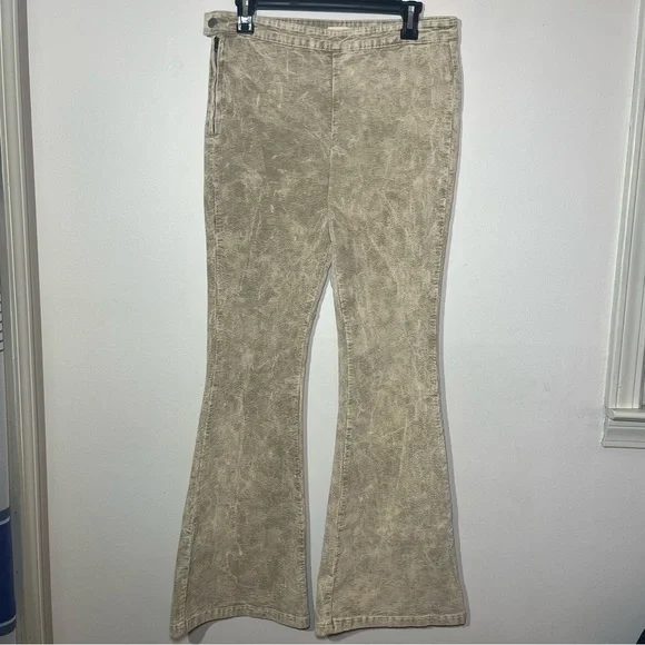 POL Corduroy Flare Pants Women’s Size Large Tan Bleach Wash Anthropologie - Picture 1 of 12